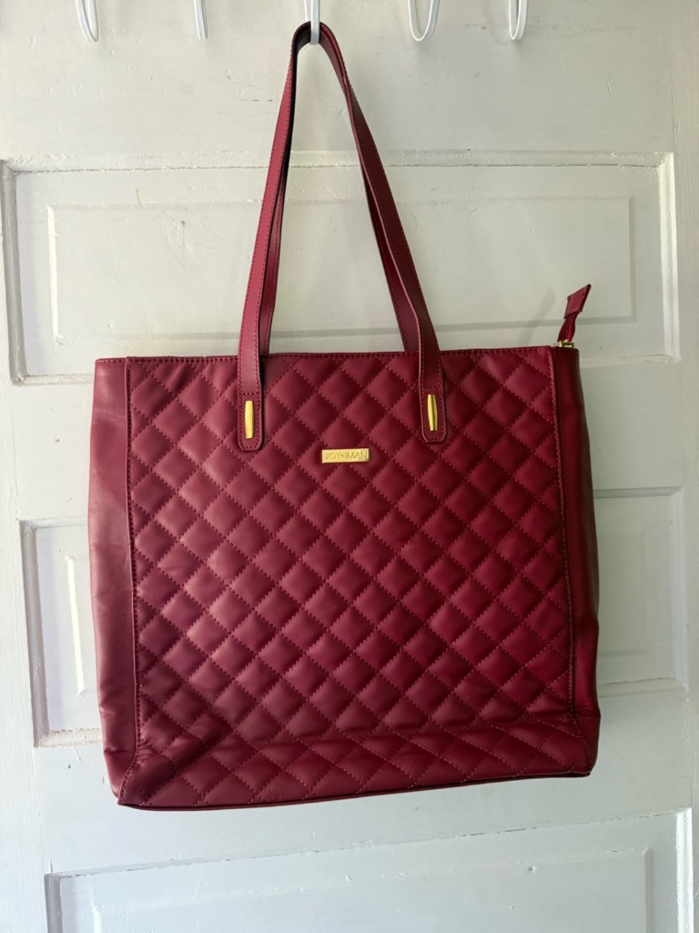 JOY & IMAN Diamond Quilted Genuine Leather Tote Bag with RFID